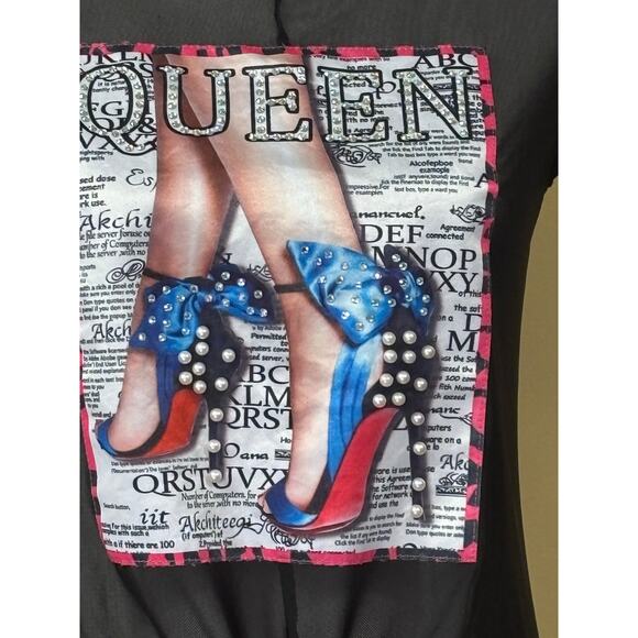 Black sheer tunic, queen graphic, Y2K, alternative, edgy, grunge, statement - Picture 2 of 5